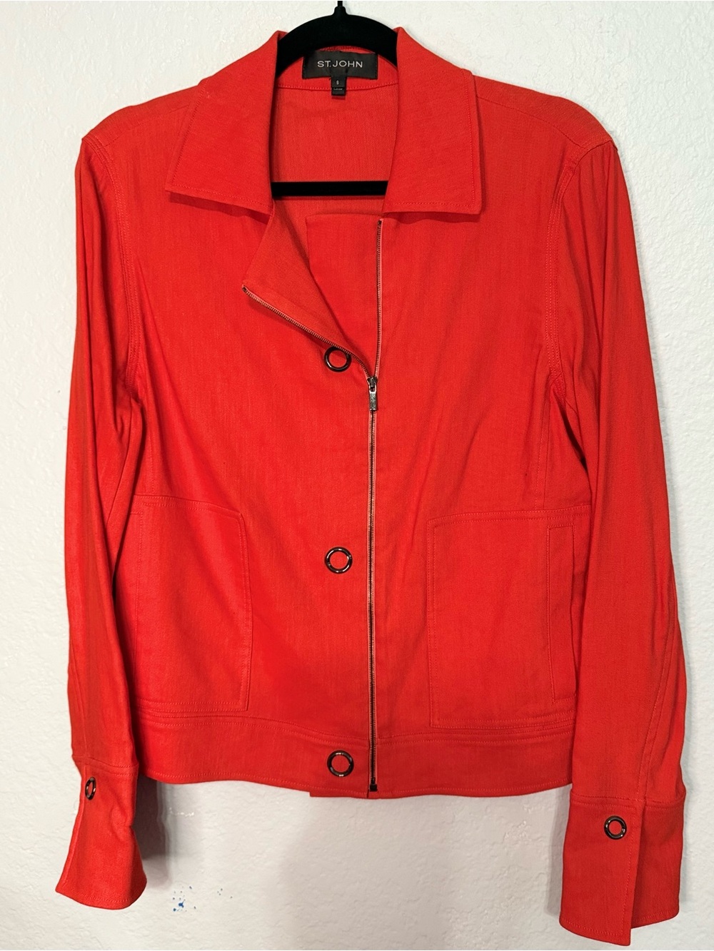 St. John Red Zip-Front Women's Linen blend Jacket